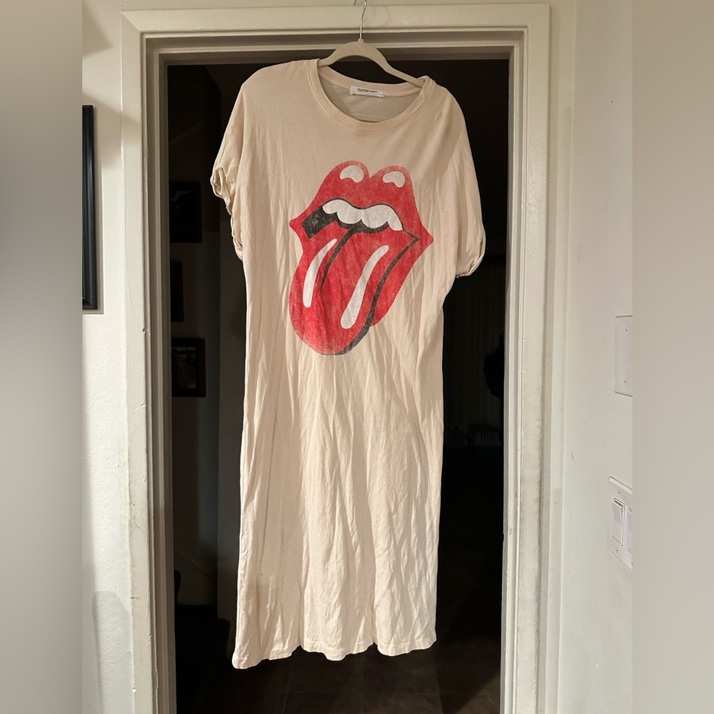 Cream Graphic Rolling Stone T-shirt dress/tunic
